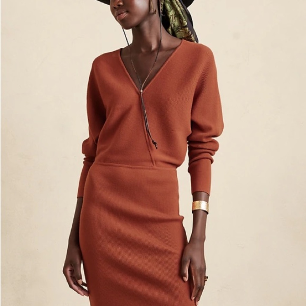 Banana Republic Rust Brown Wrap Sweater Dress